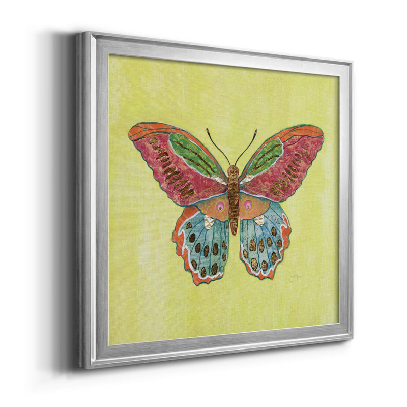 Papillon sur fond vert - reproduction d'art sur toile, H 17,5 po x l 17,5 po x P 1,5 po, Argent
