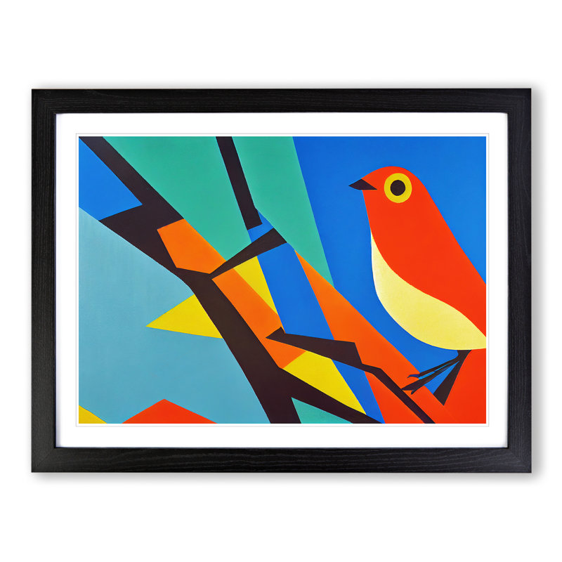 XH1022-7516X Robin Bird Abstract Vol.1 - Single Picture Frame Painting, Black , 46cm H x 64cm W x 2cm D