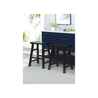Messer Heavy-Duty Solid Hardwood Saddle Seat Kitchen Bar Stool & Counter Stool, 24", Black (Set of 2)