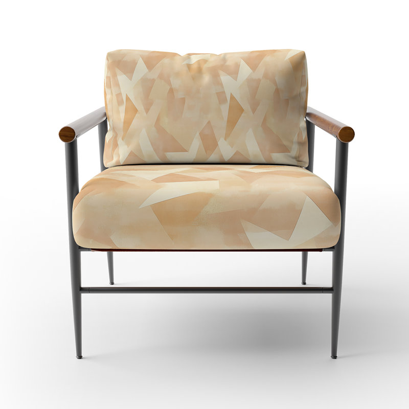 Chaise d'appoint géométrique - Fauteuil beige, Bras ronds bruns