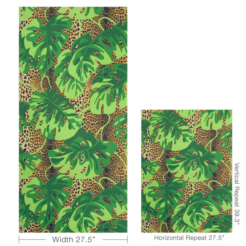 Majorelle Mambo 33' L x 27.5" W Wallpaper Roll, Leaf