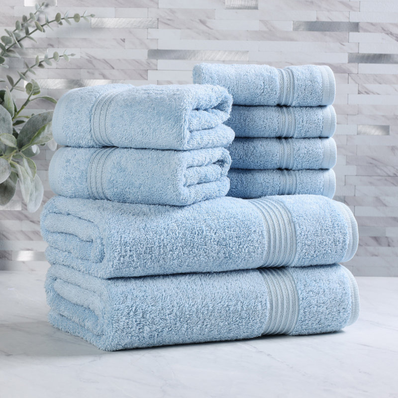 Ensemble de 8 serviettes de bain de luxe en coton égyptien doux et absorbant certifié Alexia Heritage, Bleu clair