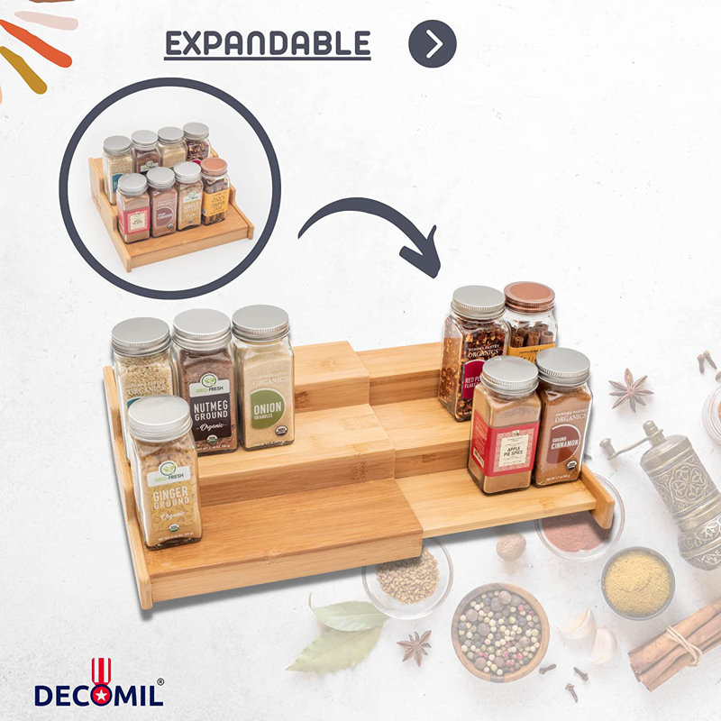 Expandable Bamboo 3-Tier Countertop Spice Rack Organizer