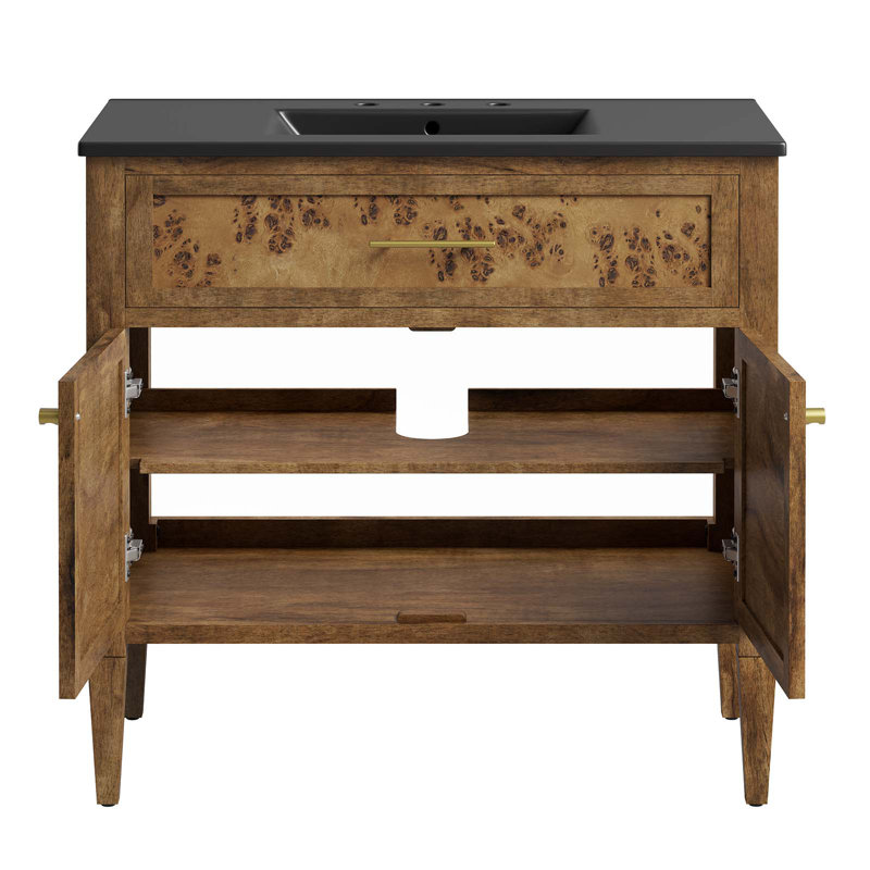 Meuble-lavabo sur pied simple 36 po avec plateau en bois manufacturé Modway Elysian, Noir, Brun