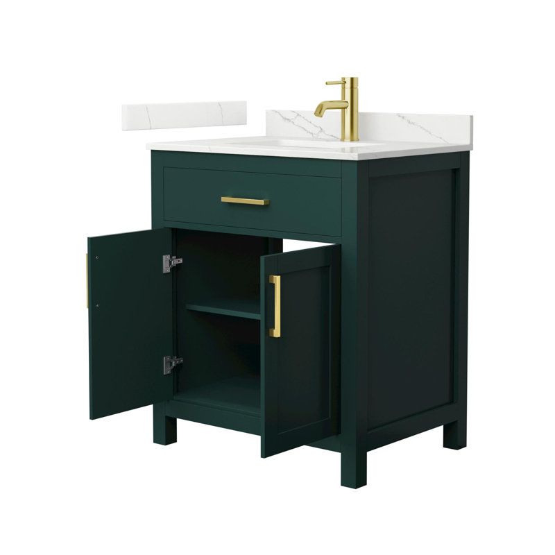 Beckett 30" Freestanding Single Bathroom Vanity with Quartz Top, Brushed Gold, Giotto Quartz, Green