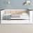 Wood Daybed with Trundle and Storage Shelves, Upholstered Backrest with USB Charging Station, White Solid Pine Frame for Bedroom, Guest Room or Office, No Box Spring Needed-733073176-733069543