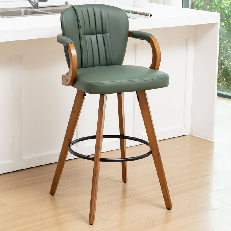 Modern Upholstered Leather Swivel 30 inch Bar Stools, Bar Stool (30" Seat Height), Green