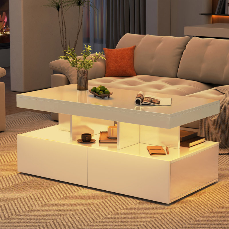 Pedestal Coffee Table with Storage, White
