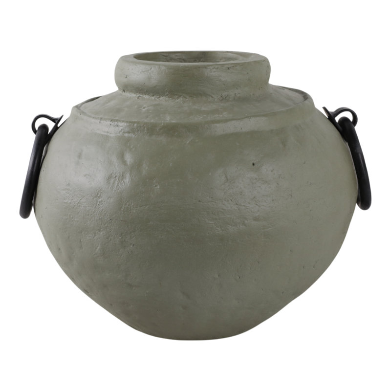 Pottery And Ecomix Vase With Handles Boho Style Decorative Modern Accent Vessel For Versatile Display, Green