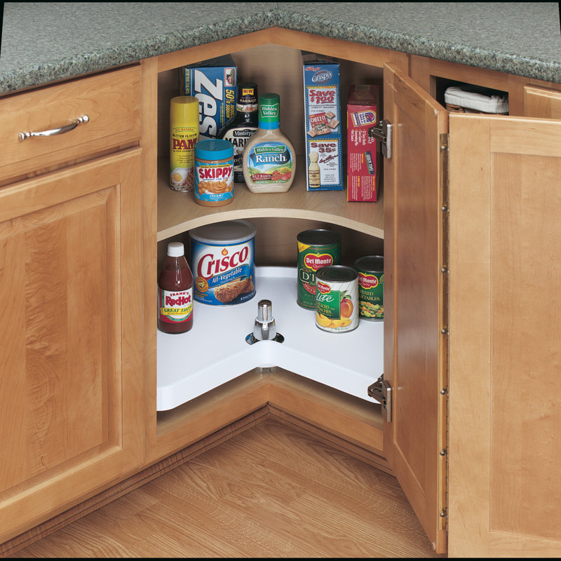 Rev-A-Shelf Polymer Kidney 1-Shelf Lazy Susan with Bottom Mount Rotating Post for Corner Wall Cabinets, 28" W