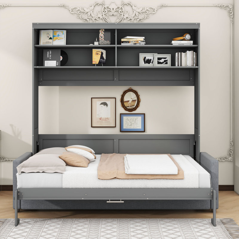 Queen Size Murphy Bed with Sofa Integration, Gray