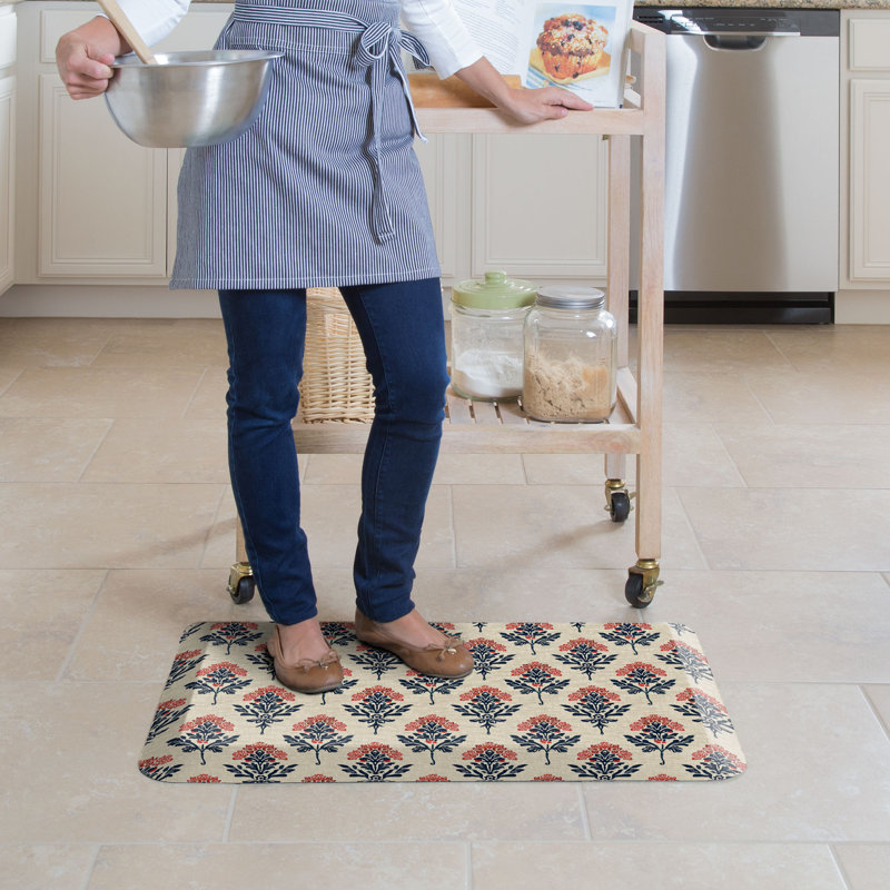 Anti-Fatigue Kitchen Comfort Mat, Blockprint Garden Pattern In Indigo Blossom, Indigo Blossom, Rectangle 20" x 32"