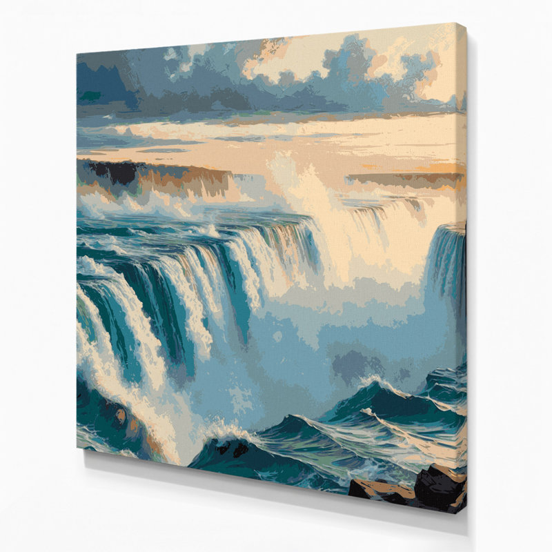 Art mural sur toile gris avec villes chutes du Niagara, H 16 po x l 16 po