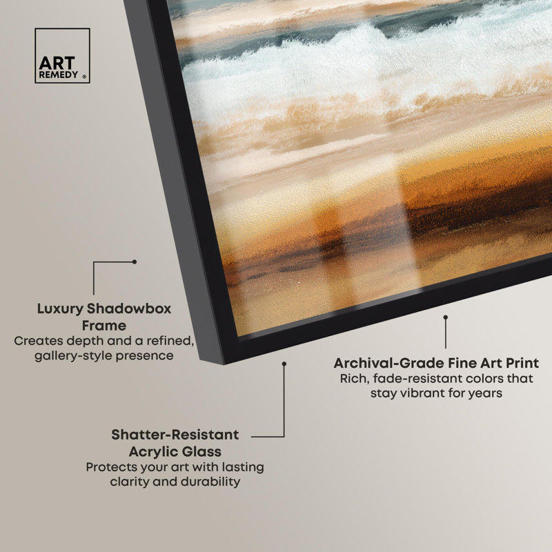 «Sandspit Shoreline Coastal Art Shadowbox» par Art Remedy, H 11 po x l 16 po, Noir