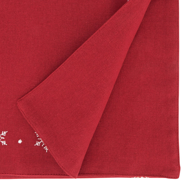 Red Cotton Winter Snowflake Embroidered Table Runner