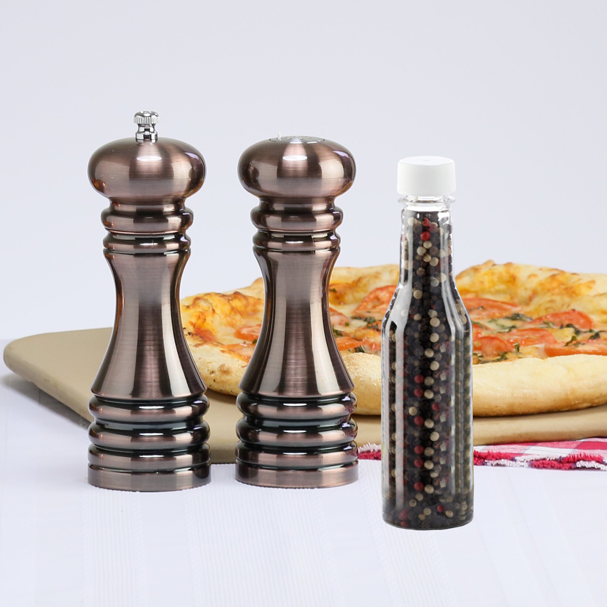 Acacia Wood & Metal Salt Shaker & Pepper Mill Set