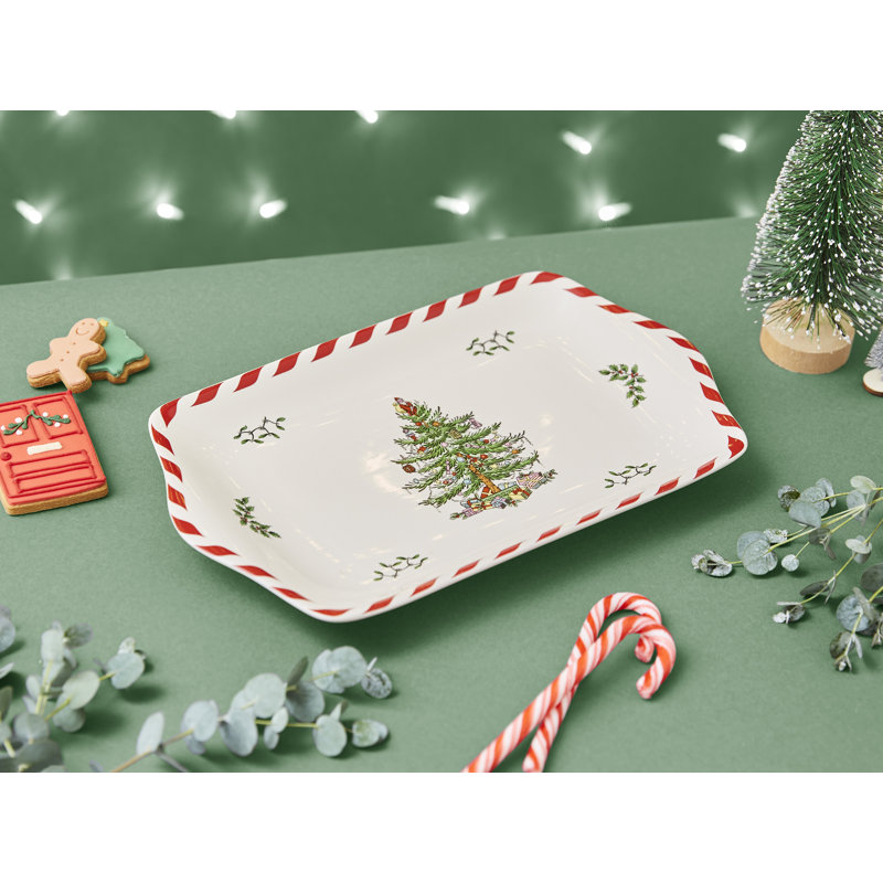 Spode Christmas Tree Peppermint Dessert Tray 12"