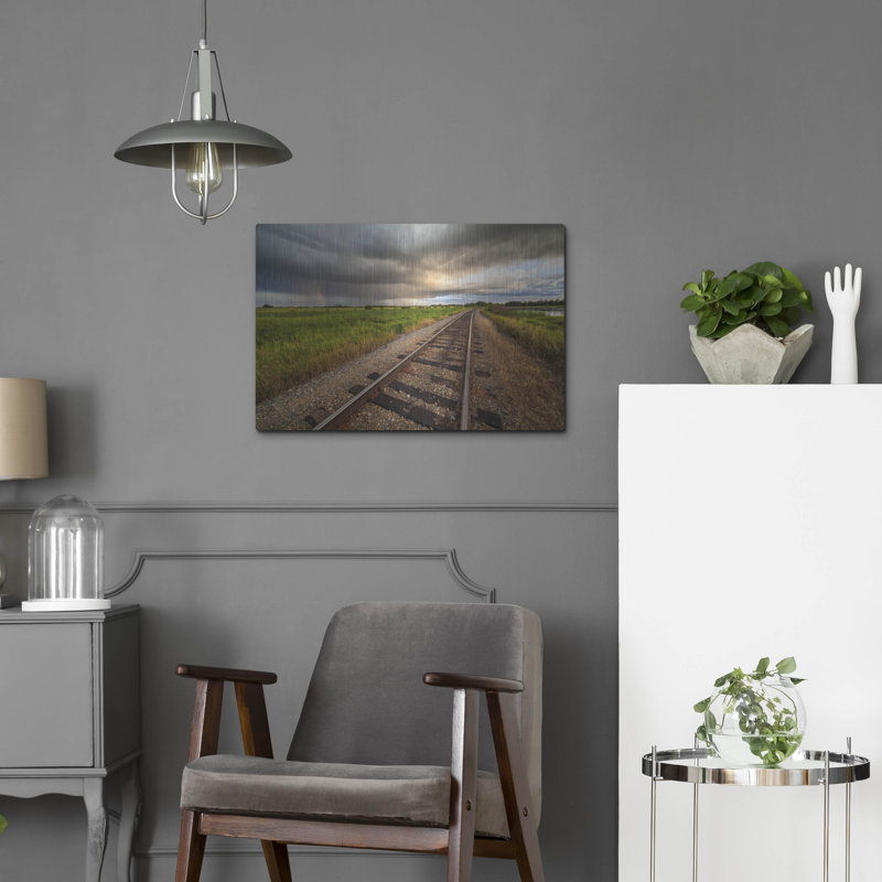 «Train Track Sunset 1» par Joe Reimer, art mural en métal, H 16 po x l 24 po
