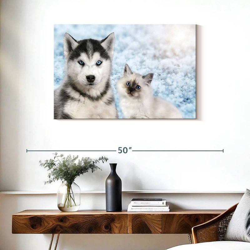 Chiot et chaton aux yeux bleus Brampt, H 24 po x l 36 po