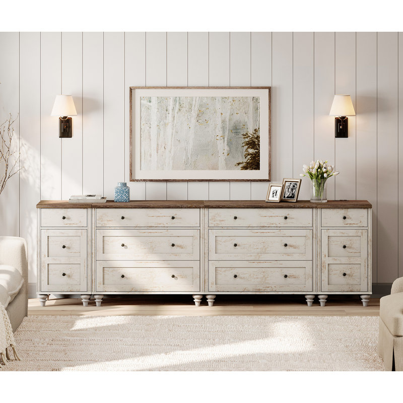 Mid Century Modern Kids Dressers With 8 Drawers And 2 Storage Cabinet, Dresser For Bedroom With Charging Station