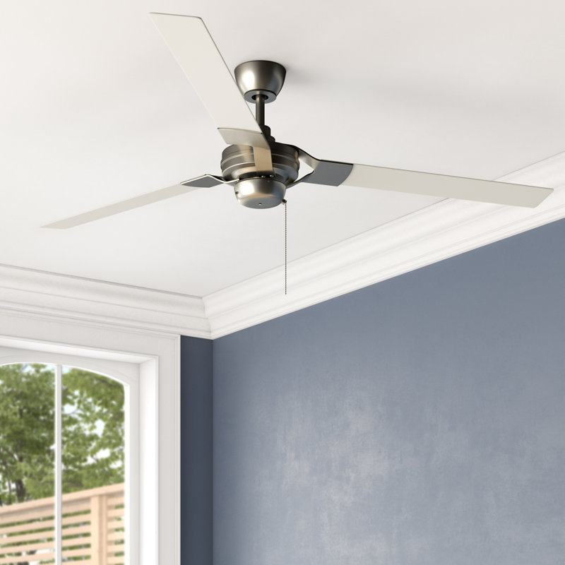 Ventilateur de plafond standard à 3 pales 62 po Graysen avec chaîne de traction, argent