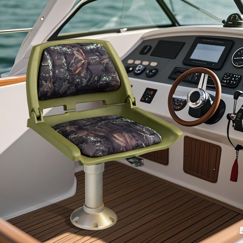Folding Fishing Boat Seat w/High-density Sponge Cushion PVC Surface & PP Frame Green