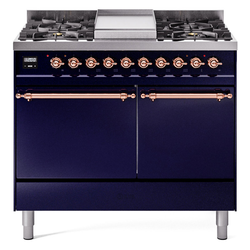 Cuisinière à double combustible de 40 po avec 6 brûleurs scellés et plaque chauffante ILVE Nostalgie II Series (porte pleine)