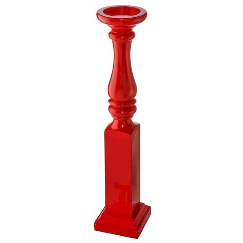 Bougeoir en bois, Rouge, H 24,50 po x l 6 po x P 6 po