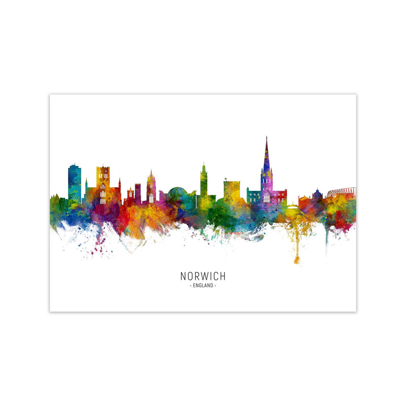 Norwich England Skyline by Michael Tompsett - Print, Unframed, 21cm H x 30cm W x 1cm D