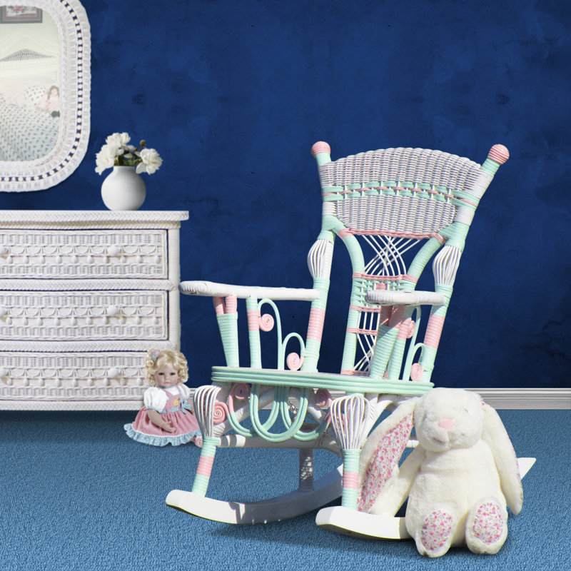 Chaise berçante en osier pour enfant Deas, Vert/rose