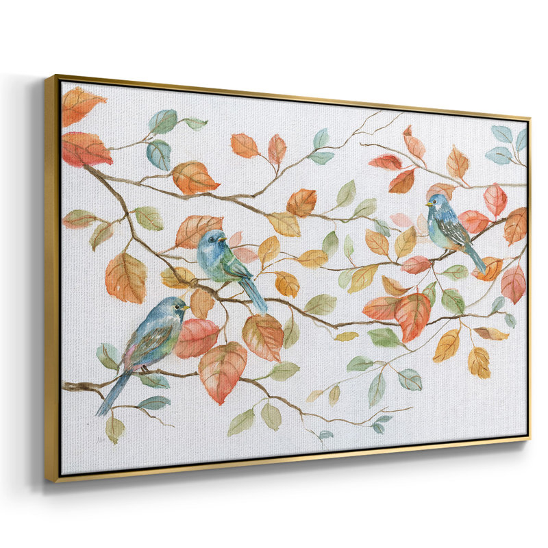 Bird Trio, reproduction d'art sur toile, H 17 po x l 25 po x P 2 po, Encadrement doré