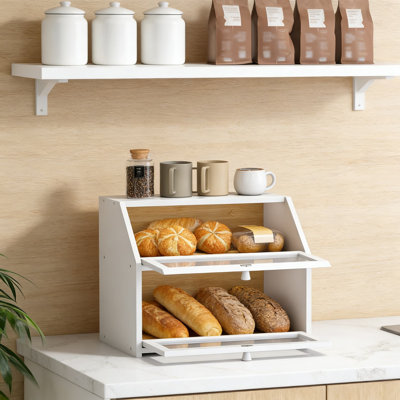 Farmhouse Style Bread Box For Kitchen Countertop, Double Layer Bamboo Wooden Bread Storage Container With Acrylic Door And Magnetic Closure, Extra Large Capacity Food Organizer
