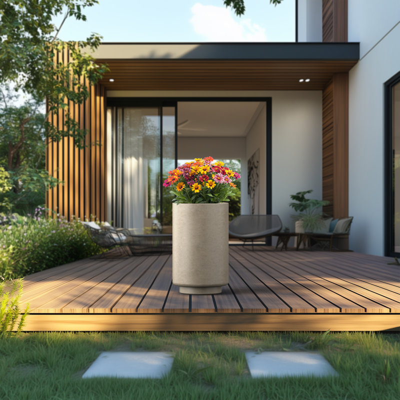 13 po Grand pot / pot rond en béton avec trous de drainage, Gris clair