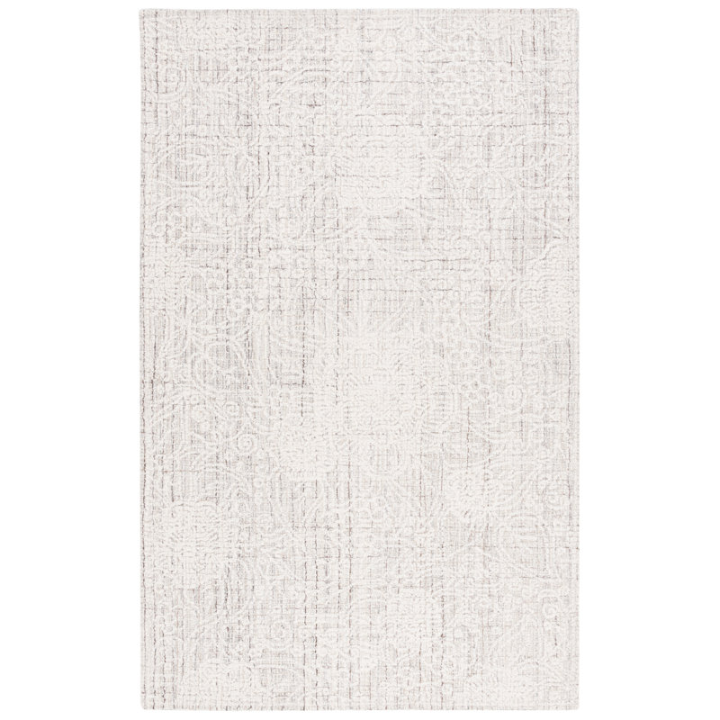 Tapis en laine / coton touffeté à la main ébène ivoire / gris, Rectangle 6 pi x 9 pi