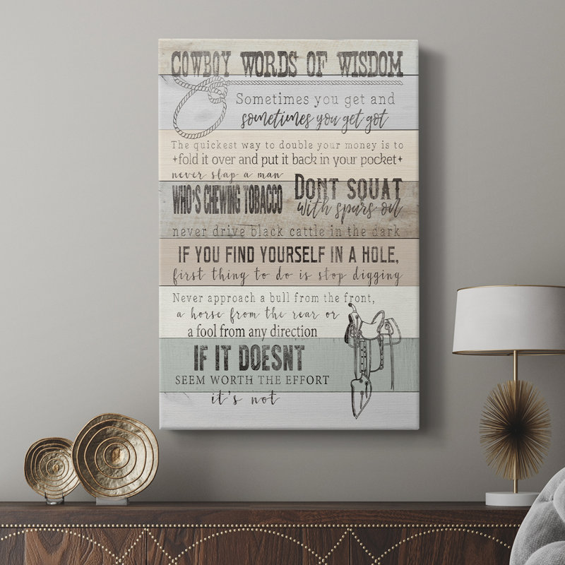 Mots de cowboy de la sagesse - Cavas enveloppés de galerie, H 48 po x l 32 po