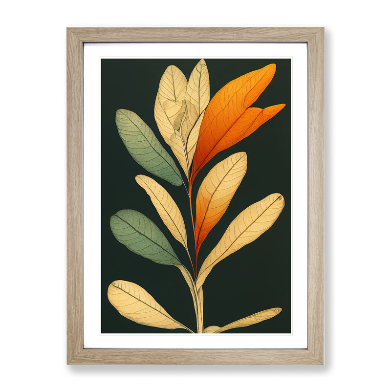 Pretty Leaves Art No.2 - Wall Art, 64cm H x 46cm W, Oak Framed