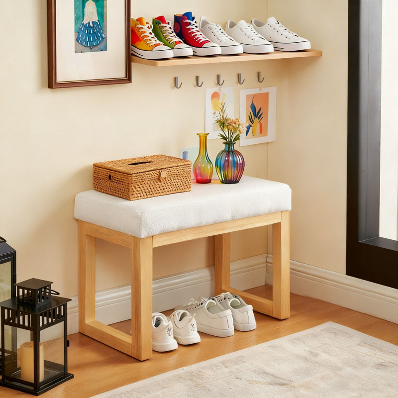 Upholstered Shoe-changing Bench, Beige