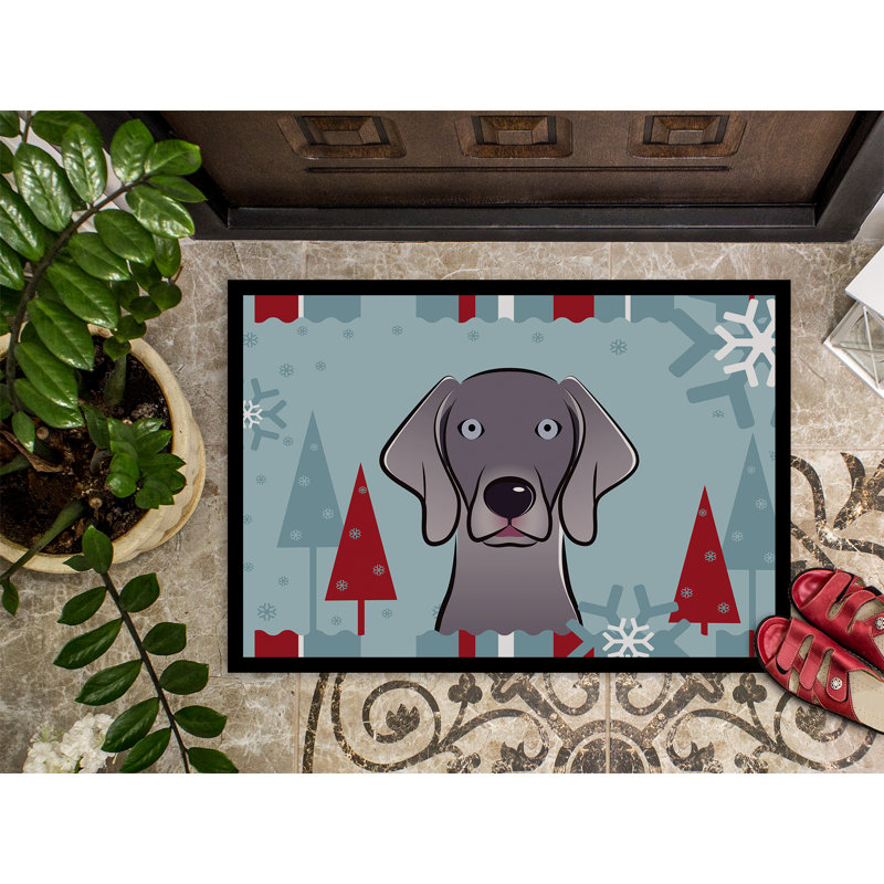 Paillasson d’extérieur antidérapant martique Winter Holiday weimaraner, Rectangle 2 pi x 3 pi
