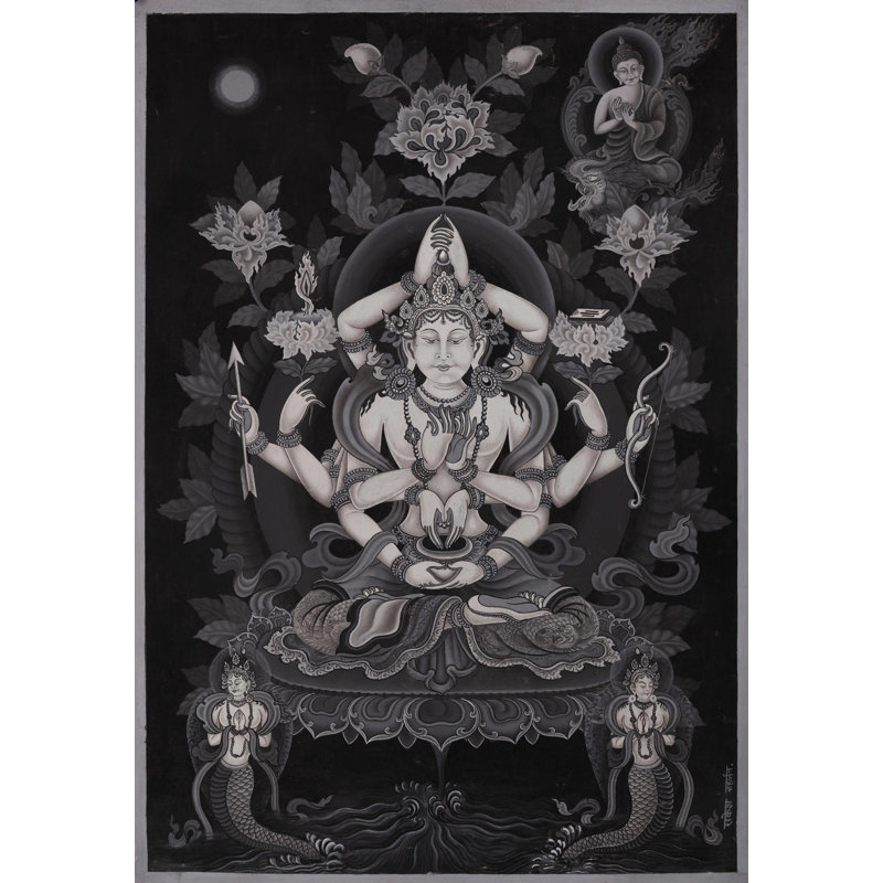 Arya Manjushree Namsangiti Le Boddhisattva | Gouache et couleurs acryliques sur toile de coton
