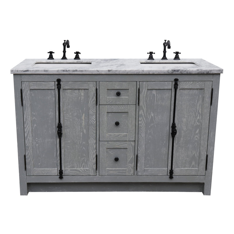 Ensemble de meuble-lavabo double 55 po Keesha, Marbre blanc, Gris sauge, Noir