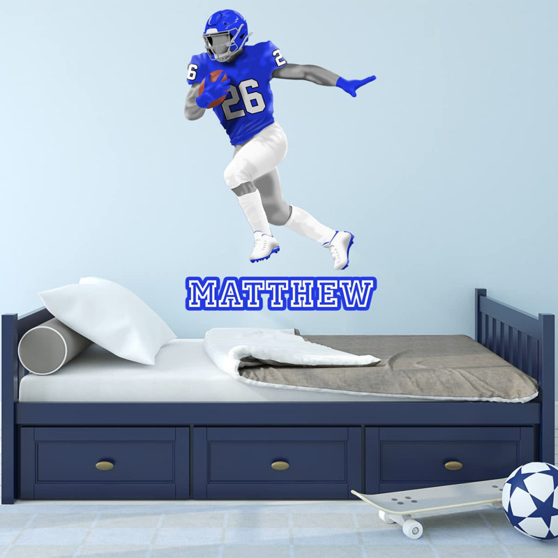 Adhésif décoratif footballeur, H 21 po x l 13 po, Oui, Bleu