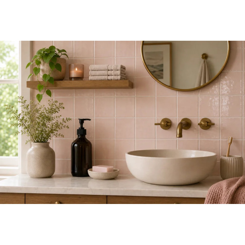 Bella Rosa 5" x 5" Ceramic Glossy Wall Tile, Pink