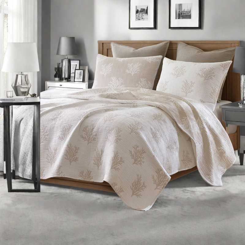 Ensemble de literie réversible pour très grand lit, ensemble de courtepointe en mélange de coton brun clair, chambre à coucher moderne
