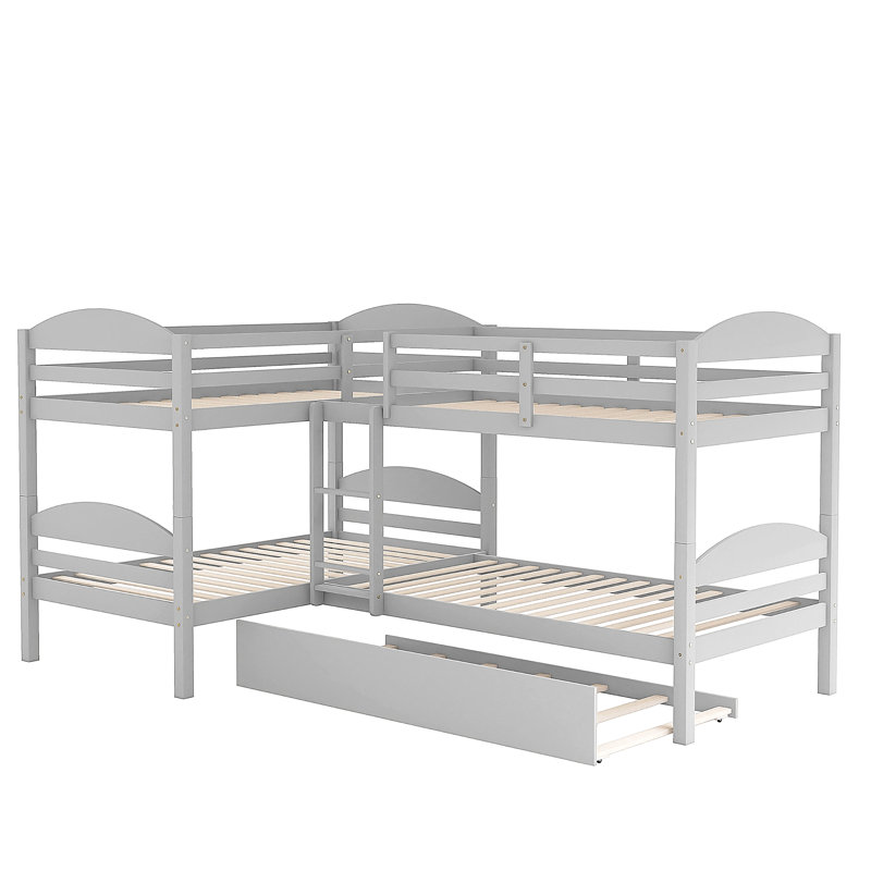 Lit simple en L avec lit gigogne, Gris