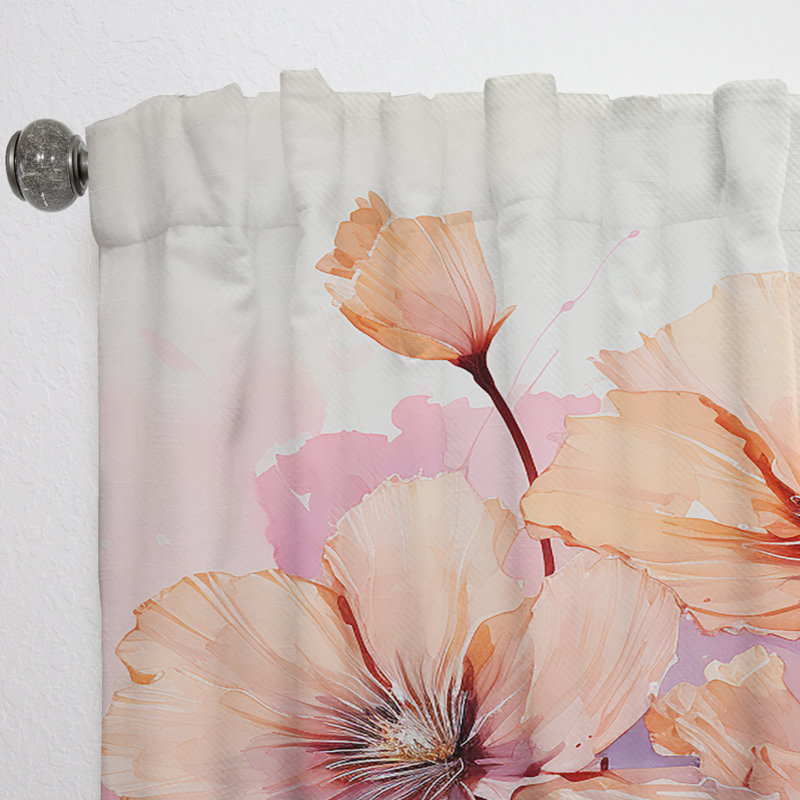 Pink And Coral Poppy Meadows I - Traditional Curtain - Velvet Room Darkening - 1 panel, 52" W x 108" L