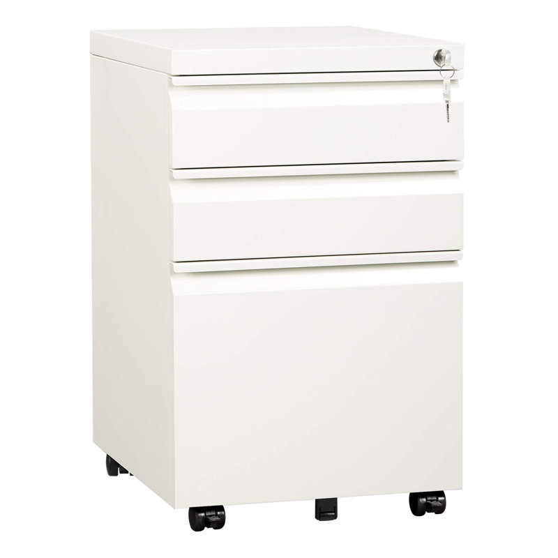 3 Drawer Metal Mobile File Cabinet with Lock for Home Office Fully Assembled, White