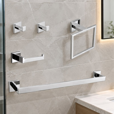 5-Piece Chrome Bathroom Hardware Accessories Set, Stainless Steel, Wall Mounted