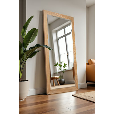 Pamphilos Solid Oak Full Length Beveled Mirror