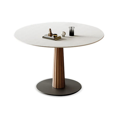 White Round Sintered Stone tabletop with Ash wood with Carbon Steel Dining Table For Dining Room/Kitchen
