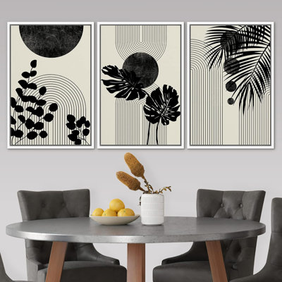 «Black Mid-Century Modern Tropical Plants Boho Neutral Art Décoration», reproduction d'art encadrée sur toile